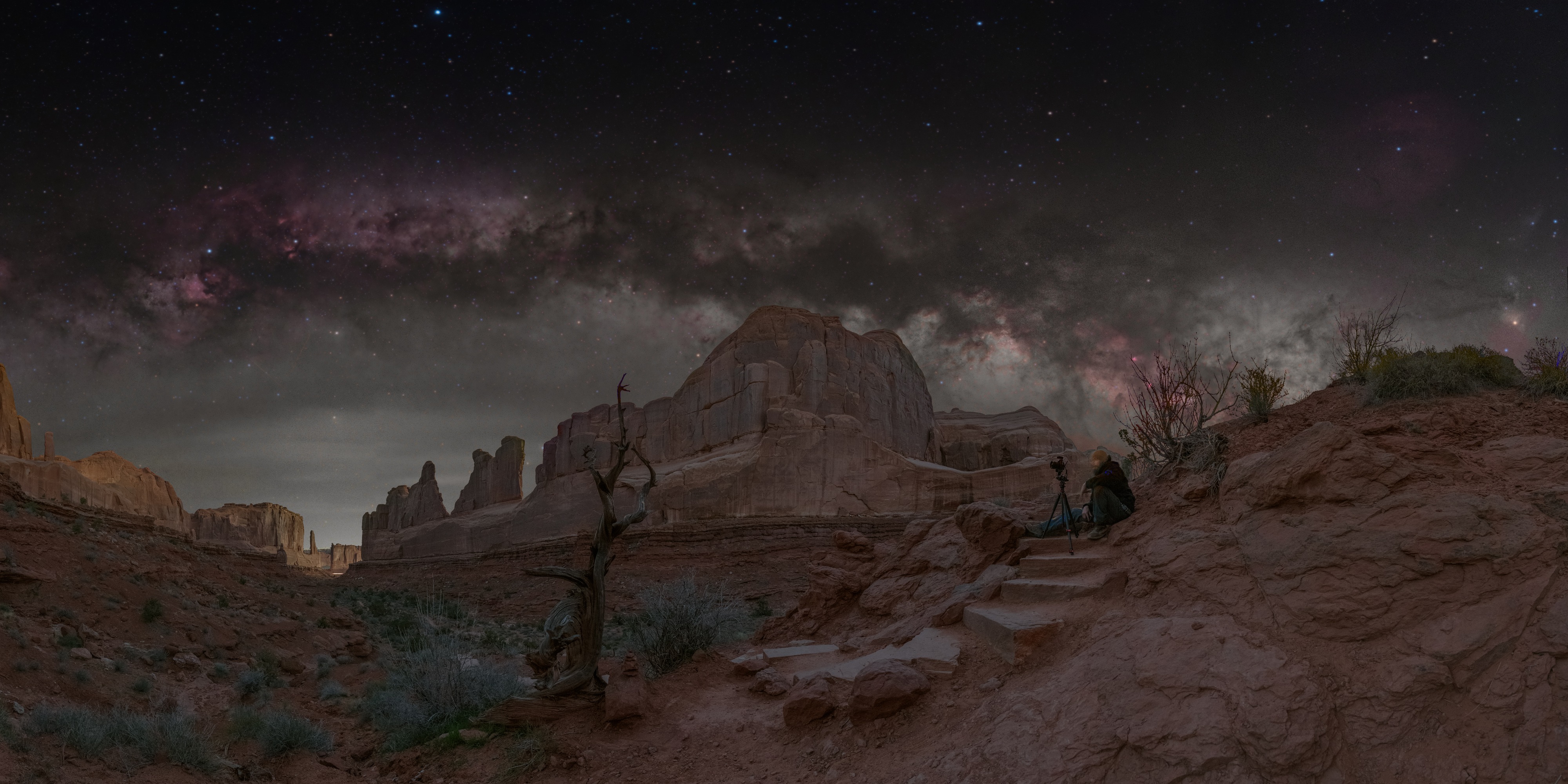 Park Avenue sandstone walls beneath the Milky Way in Arches National Park